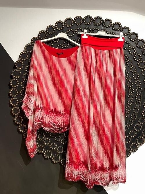 Juego de Blusa de Seda Mujer + Pantalón con Diseño de Líneas