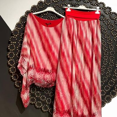 Women's Silk Blouse + Pants Set with Line Design