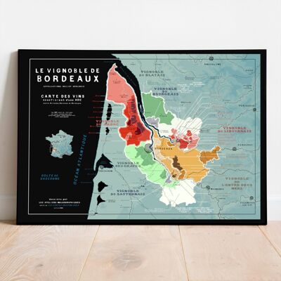 Carte des VINS DE BORDEAUX - Affiche 70x50cm