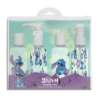 Disney Stitch - Trousse de toilette de voyage avec 4 pots rechargeables