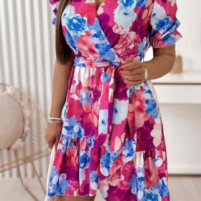 Robe courte imprimée manche courte - 2139