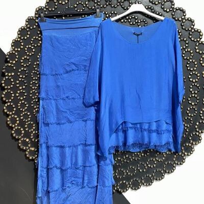 Women's Silk Blouse with Sleeves + Tiered Dress Set
