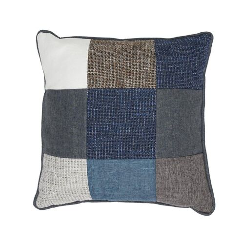 Coussin patchwork bleuté déhoussable 40x40 cm