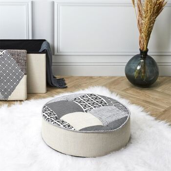 Pouf rond Patchwork gris 50 cm 2