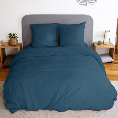Bettbezug 240x260 + Kissenbezüge aus gewaschener Mikrofaser Mitternachtsblau