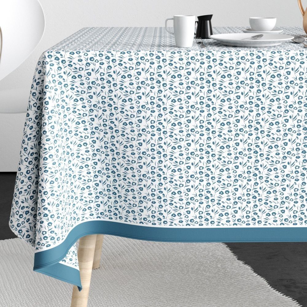 Rectangular Tablecloth 140x200 Cotton Field Flowers Blue