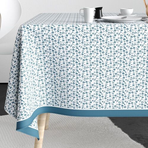 Nappe rectangle 140x300 Coton Fleurs Des Champs Bleu