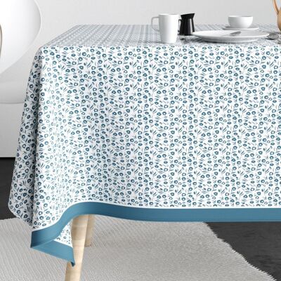 Rechteckige Tischdecke 140x300 Baumwolle Feldblumen Blau