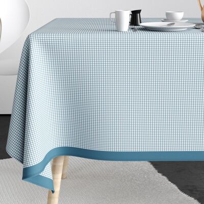 Rechteckige Anti-Flecken-Tischdecke 140 x 300 cm, Baumwolle, Vichy-Blau