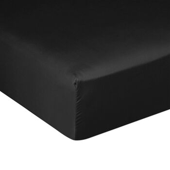 Drap housse 160x200 + 30 cm Satin de Coton Noir 1