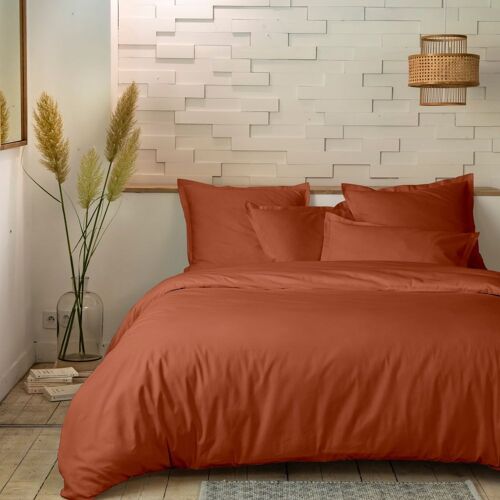 Housse de couette 240x260 + taies Percale Coton Terracotta