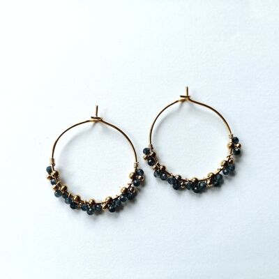 Hoop Earrings in Gold Stainless Steel with Sapphire Beads and Gold Beads