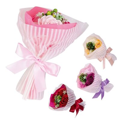 Bouquet with bath roses, 3 x 8g, 4 colour combinations, bath additive in rose shape