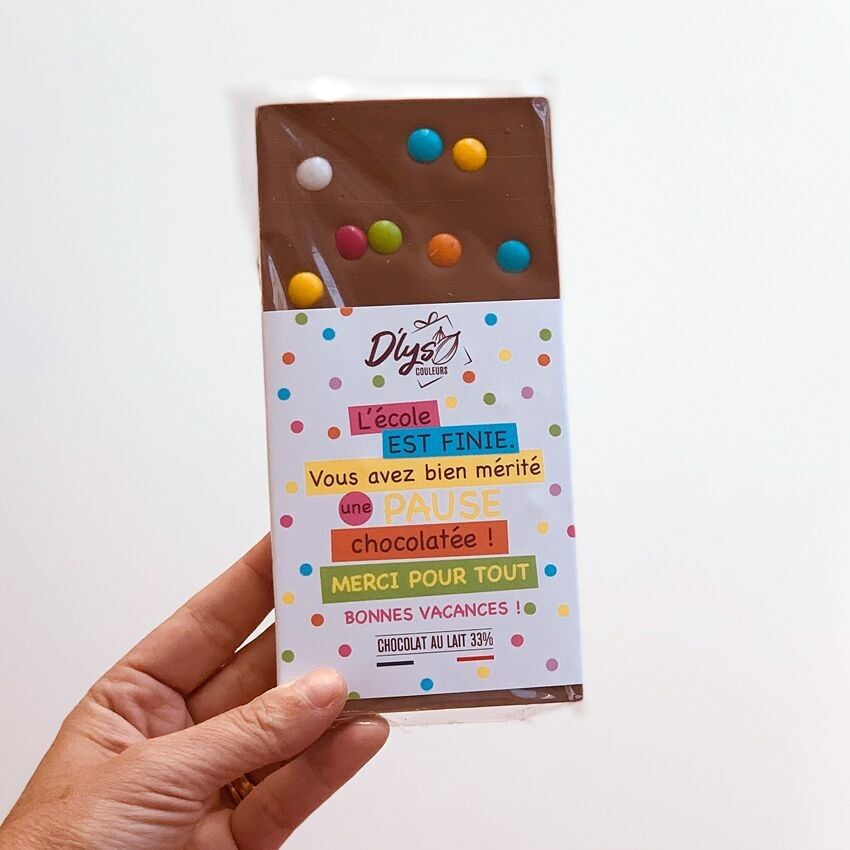 Tablette à message "Merci l'école est finie" - Chocolat au lait 33%