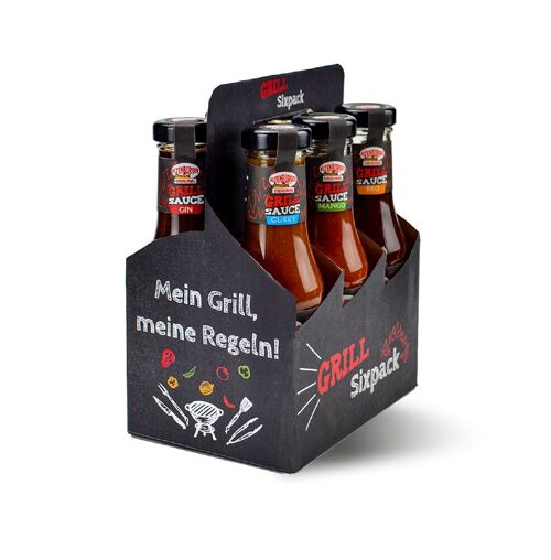 Grill Sixpack gefüllt mit 6 BBQ-Saucen / Grillsaucen