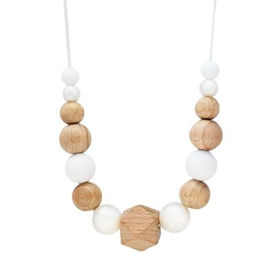 Nursing and carrying necklace - White mother-of-pearl and wood effect