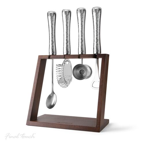 FINAL TOUCH 4 PCE BAR SET WITH WOODEN STAND AND STEEL HANDLES