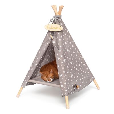 cueva para perros pequeños y mascotas - Elegante cama cueva para gatos - Casa para perros interior de moda - Tienda de campaña para gatos y casa para gatos - Muchos diseños - Tipi para perros y gatos - 53x53x70cm - Estrellas