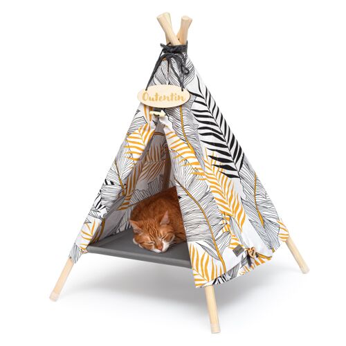 dog cave for small dogs and pets - Stylish cat bed cave - Fashionable indoor dog house - cat tent and cat house - many patterns - dogs and cats tipi- 53x53x70cm - leaves