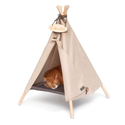 cueva para perros pequeños y mascotas - Elegante cama cueva para gatos - Casa para perros interior de moda - Tienda de campaña para gatos y casa para gatos - Muchos diseños - Tipi para perros y gatos - 53x53x70cm - Beige