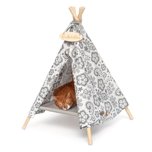 dog cave for small dogs and pets - Stylish cat bed cave - Fashionable indoor dog house - Cat tent and cat house - many patterns - Dogs and cats Tipi- 53x53x70cm - Flowers