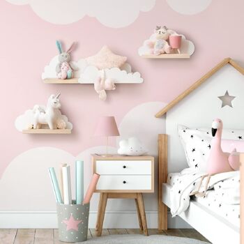 Étagère murale Cloud Nursery - Étagère Cloud Nursery en blanc - Bois naturel - Étagères en bois en forme de nuage pour chambre de bébé, incl. équerres & chevilles de fixation - Set de 3 pièces 6