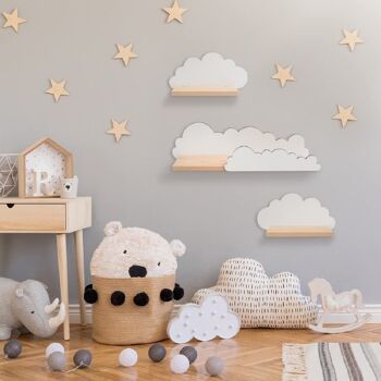 Étagère murale Cloud Nursery - Étagère Cloud Nursery en blanc - Bois naturel - Étagères en bois en forme de nuage pour chambre de bébé, incl. équerres & chevilles de fixation - Set de 3 pièces 7