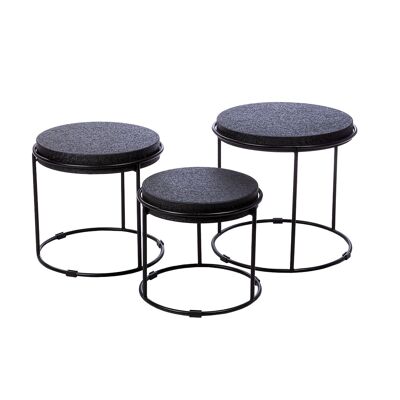 Set de 3 tables d'appoint noires Rotonda H.47 cm