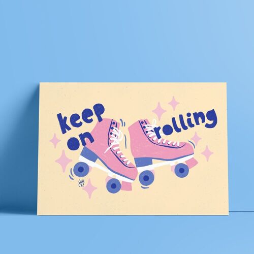 Affiche Keep on rolling | illustration, roller quad, patins à roulettes, féministe