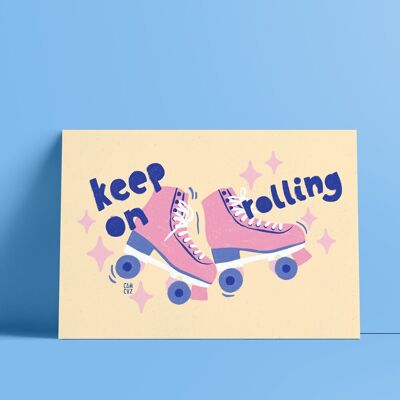 Poster „Keep on roll“ | Illustration, Roller Quad, Rollschuhe, feministisch