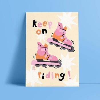 Keep on riding affiche | illustration, roller quad, patins à roulettes, féministe