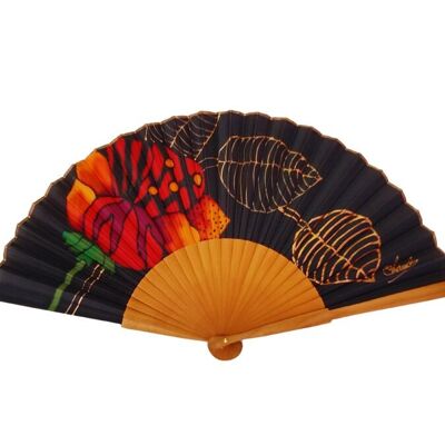 Floral silk fan, hand painted with a full color design
