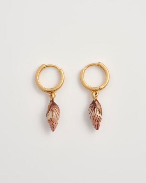 Spiral Shell Worn Gold Huggie Hoops