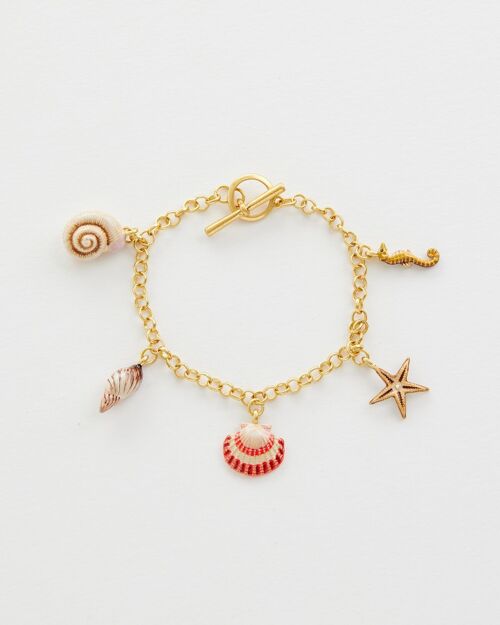 Hand Painted Shell Worn Gold Charm Bracelet