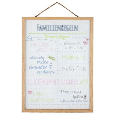 Schild weiß Familienregeln H.28 cm