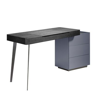 Gray wood and black steel dressing table with wenge top and mirror 7136