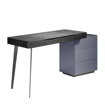 Coiffeuse en bois gris et acier noir avec plateau en wengé et miroir 7136 1