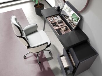 Coiffeuse en bois gris et acier noir avec plateau en wengé et miroir 7136 2