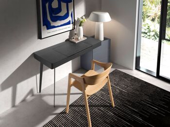 Coiffeuse en bois gris et acier noir avec plateau en wengé et miroir 7136 6