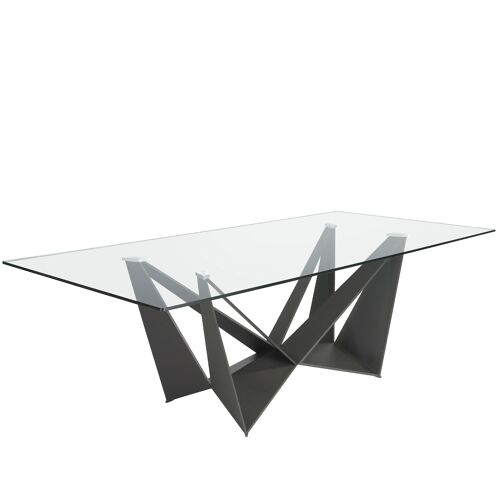 Mesa comedor rectangular cristal templado y acero negro 1128