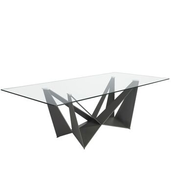 Table à manger rectangulaire en verre trempé et acier noir 1128 1