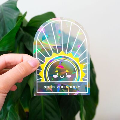 Good vibes only  Suncatcher sticker, Rainbow sticker, Rainbow sticker suncatcher decal, Rainbow suncatcher, Suncatcher stickers, Window suncatcher