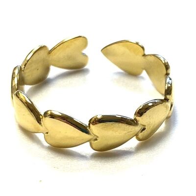 Ring stainless steel gold hearts
