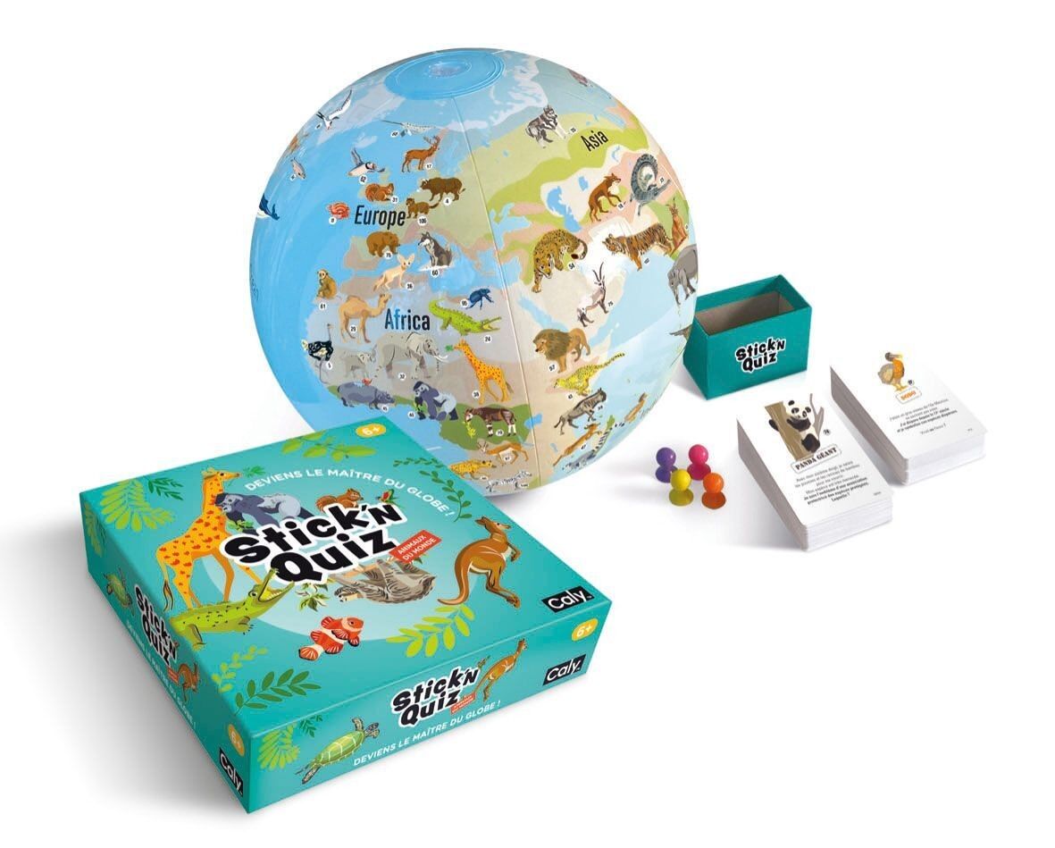 GIOCO ANIMALI DEL MONDO BASTONE E QUIZ GLOBO 30CM