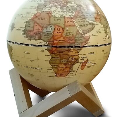 GLOBE 14 CM ANTIQUE LUMINEUX + SUPPORT EN BOIS