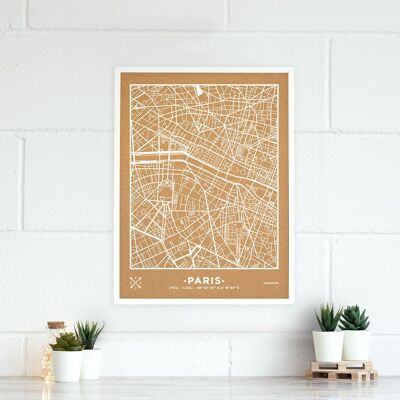 WOODY MAPPA CITTÀ L PARIGI CORNICE BIANCA 63 CM X 48 CM