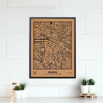 WOODY MAP VILLE L PARIS CADRE NOIR 63 CM X 48 CM