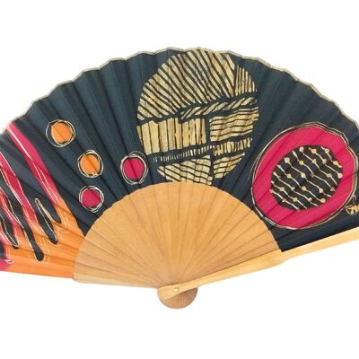 Natural silk fan with geometric design