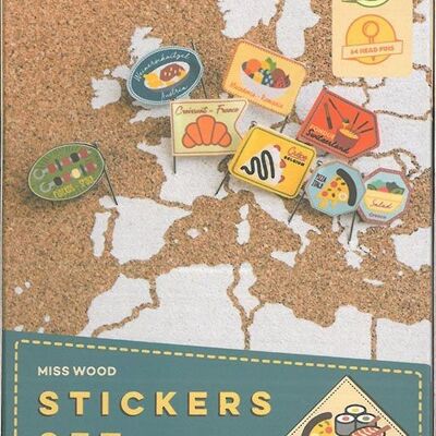 WORLD FOOD STICKER 64 PINS UND 64 STICKER