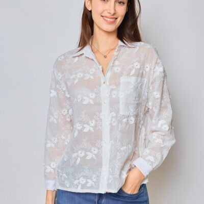Shirt with floral embroidery